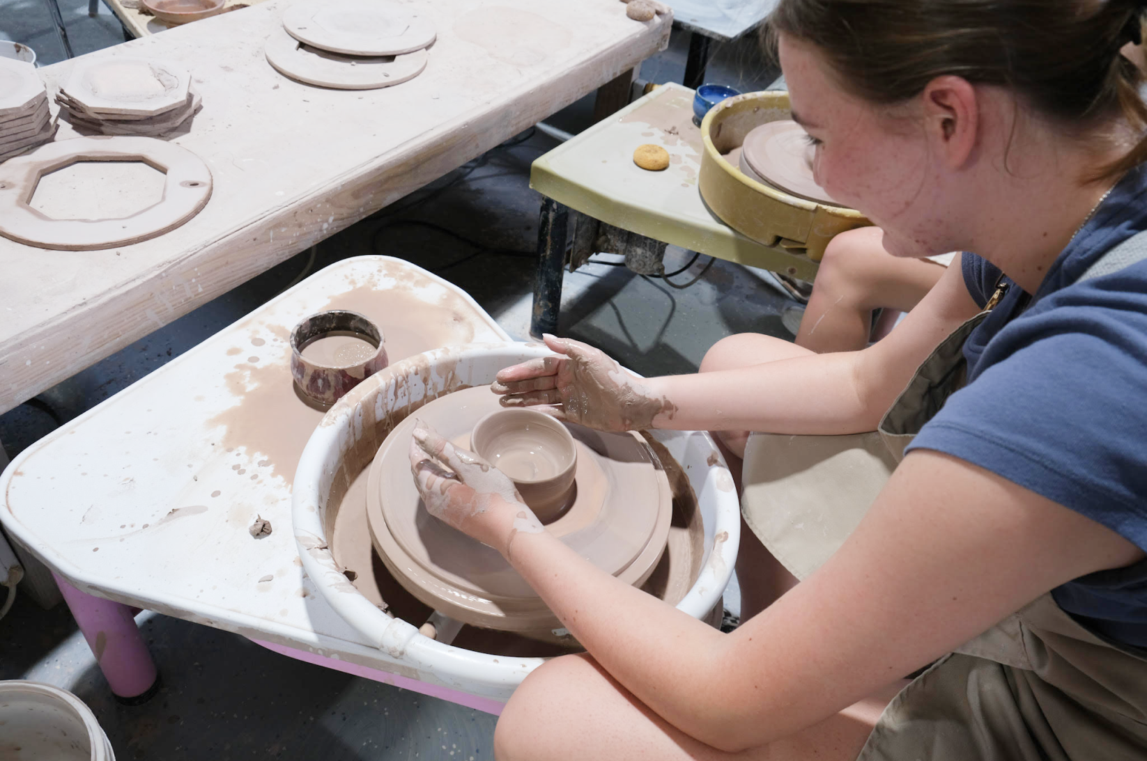 Great date night experience for first time introduction to pottery throwing with the pottery wheel and clay. Learn to use the pottery wheel, center clay and make a bowl, cup or plate.   Participants will be given two hours to play with clay.  BYOB.

BYOB – Glasses provided.  It is rumored that Patrick Swayze will be joining us too.